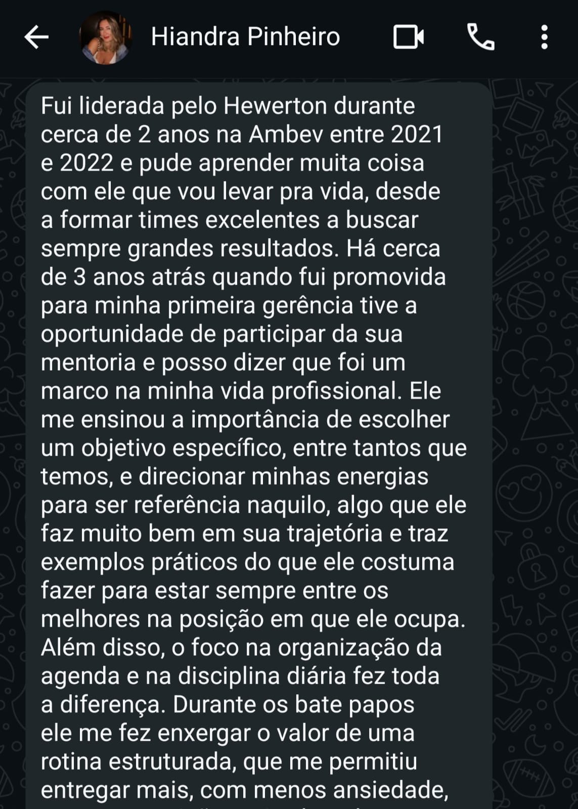 Depoimento de Hiandra Pinheiro